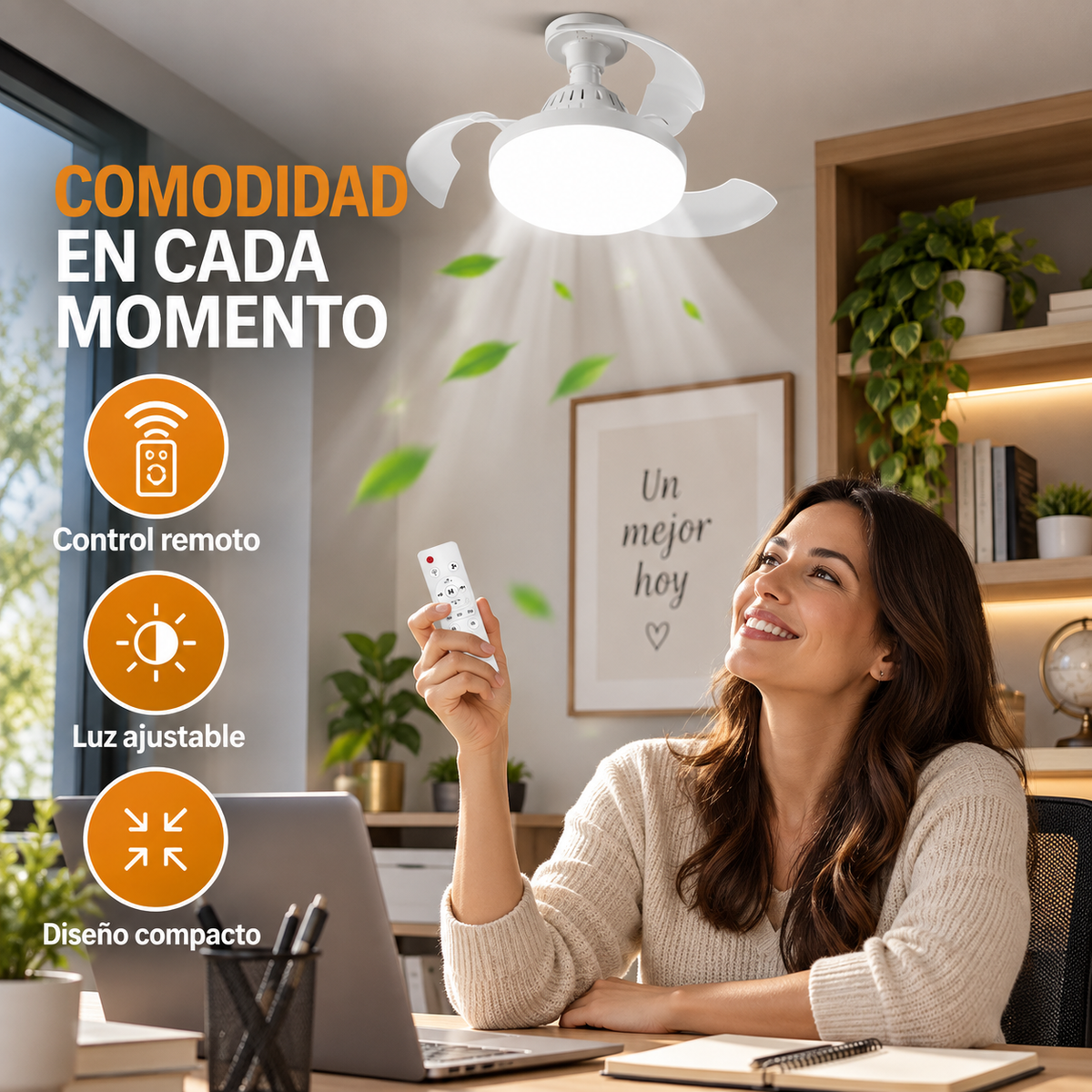 Bombillo Mágico con Ventilador LED y Control Remoto – 3 Tonos de Luz