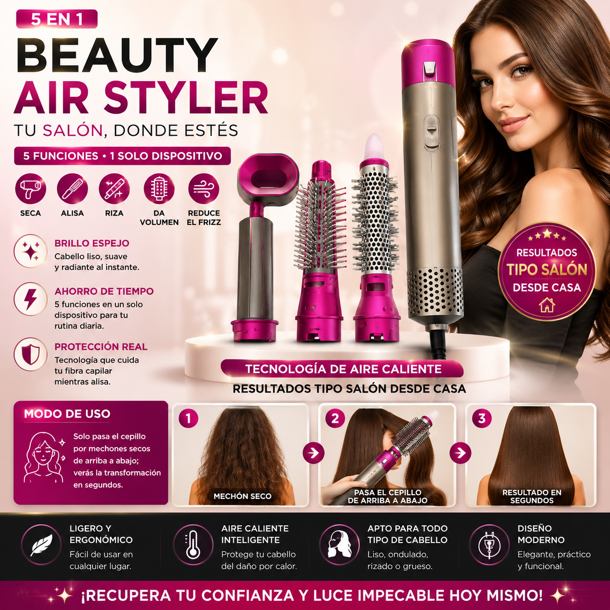 Cero Frizz™ | Cepillo Alisador 5 En 1 Profesional