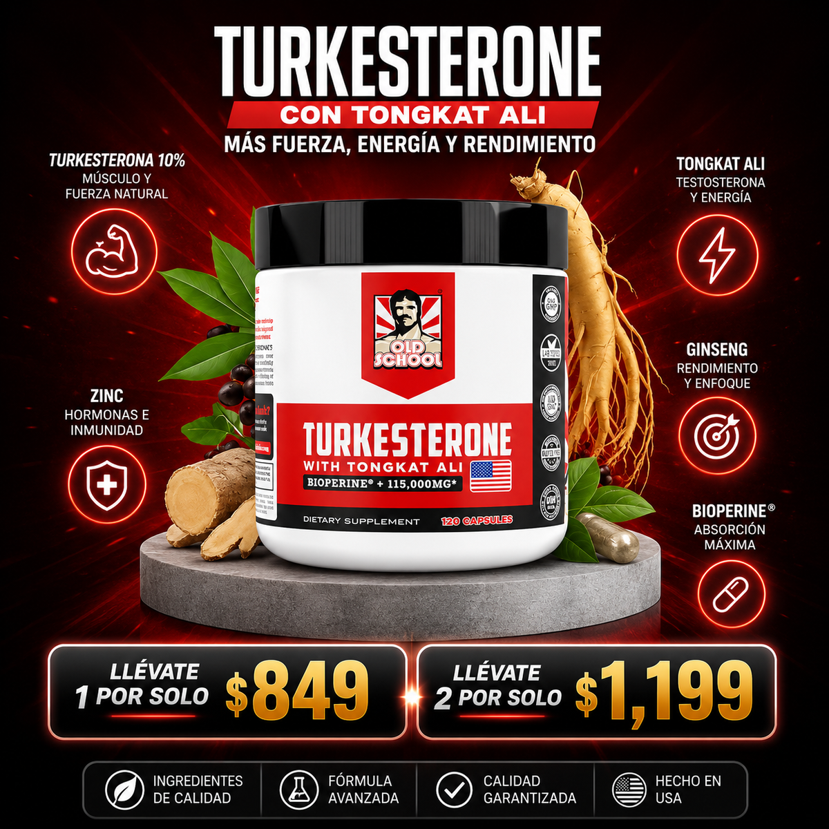 Old School™ | Suplemento Turkesterone 120 Capsulas