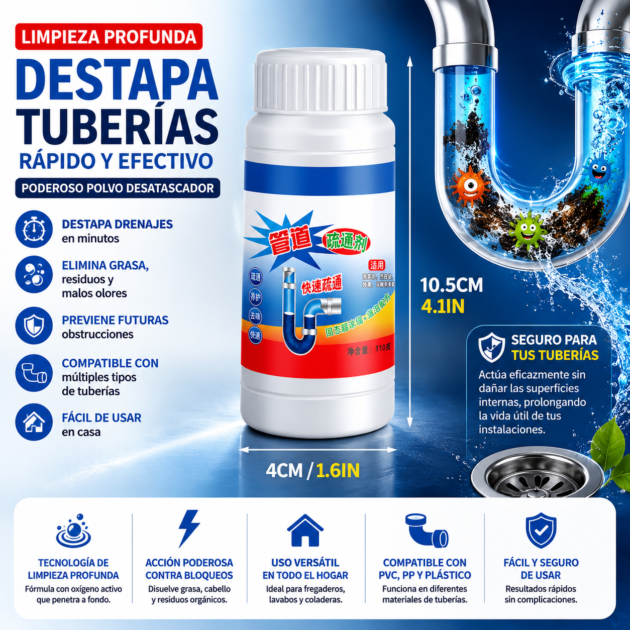 LimpiezaPerfecta™ | Limpia Tuberias Destapacaños En Polvo